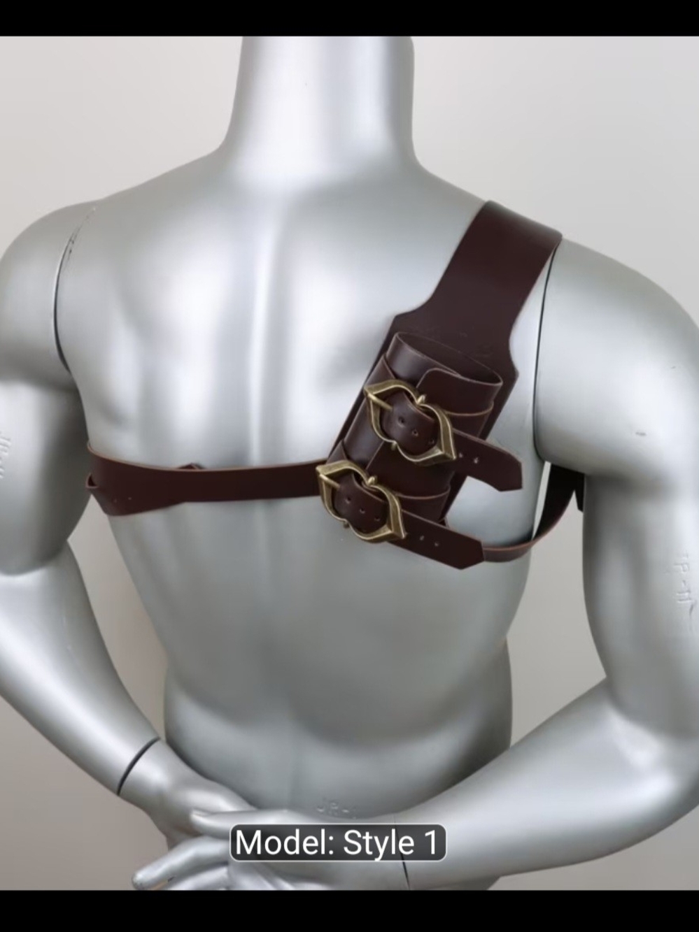 Brown Faux Leather Dual-Buckle Shoulder Scabbard Harness - Fantasy Accessory